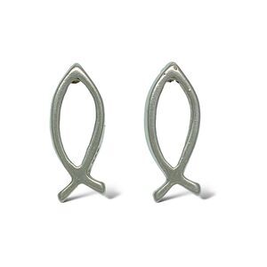 Vintage Sterling Silver 925 Religious Christian Ichthys Fish Post Stud Earrings
